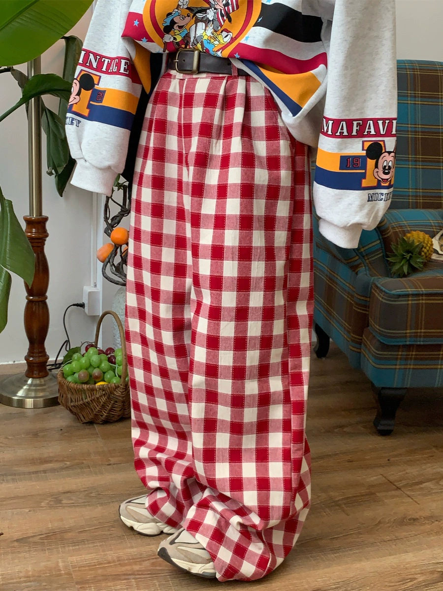 Checkered Casual Wide-Leg Pants