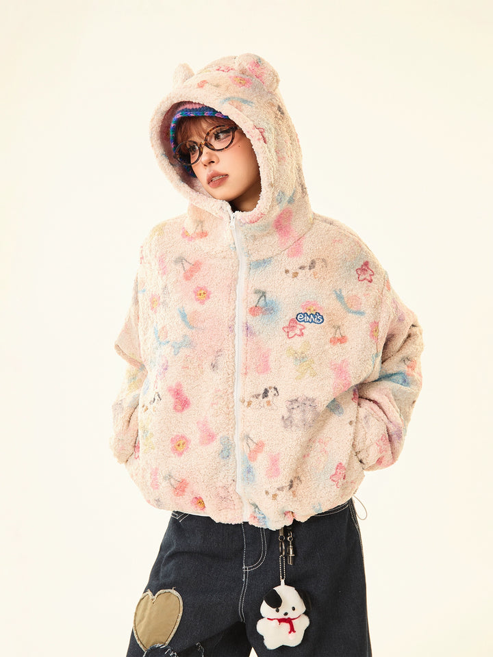 Warm Fleece Hooded Short Coat