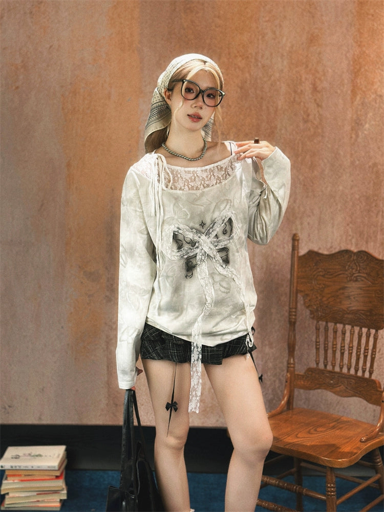 Lace Ribbon Accent Wool Sweater