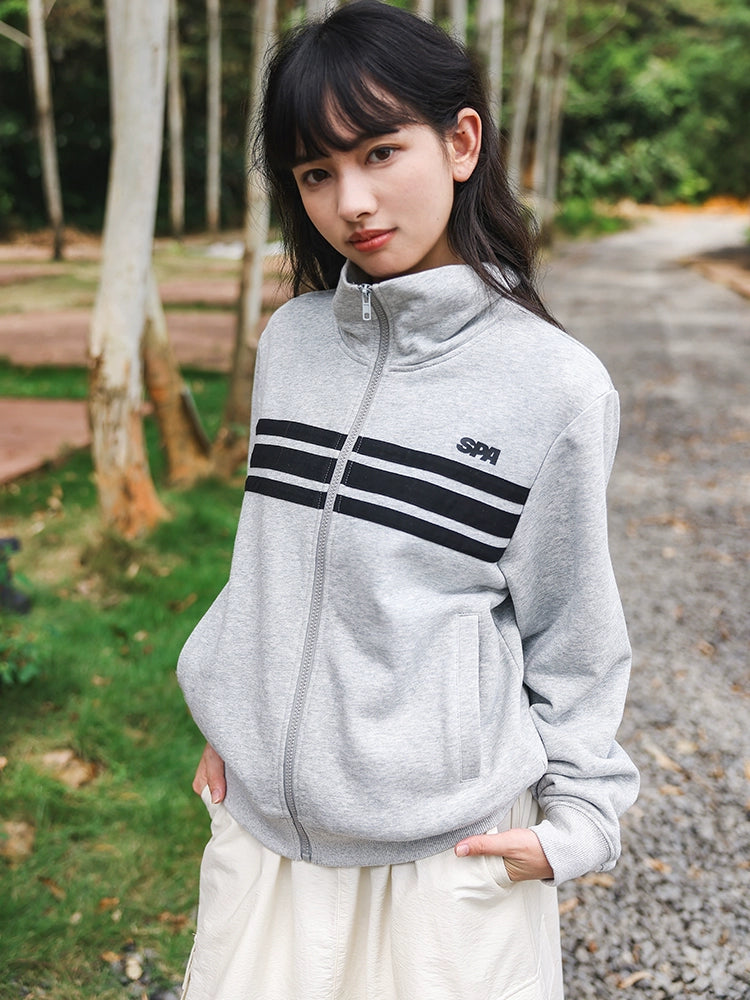 Casual Striped Zip-Up Short Coat