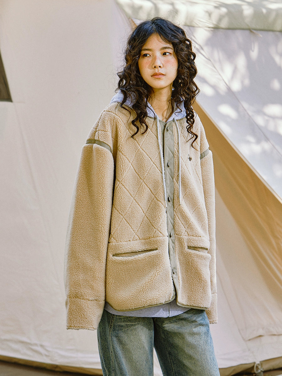 Button Closure Quilted Woolen Coat