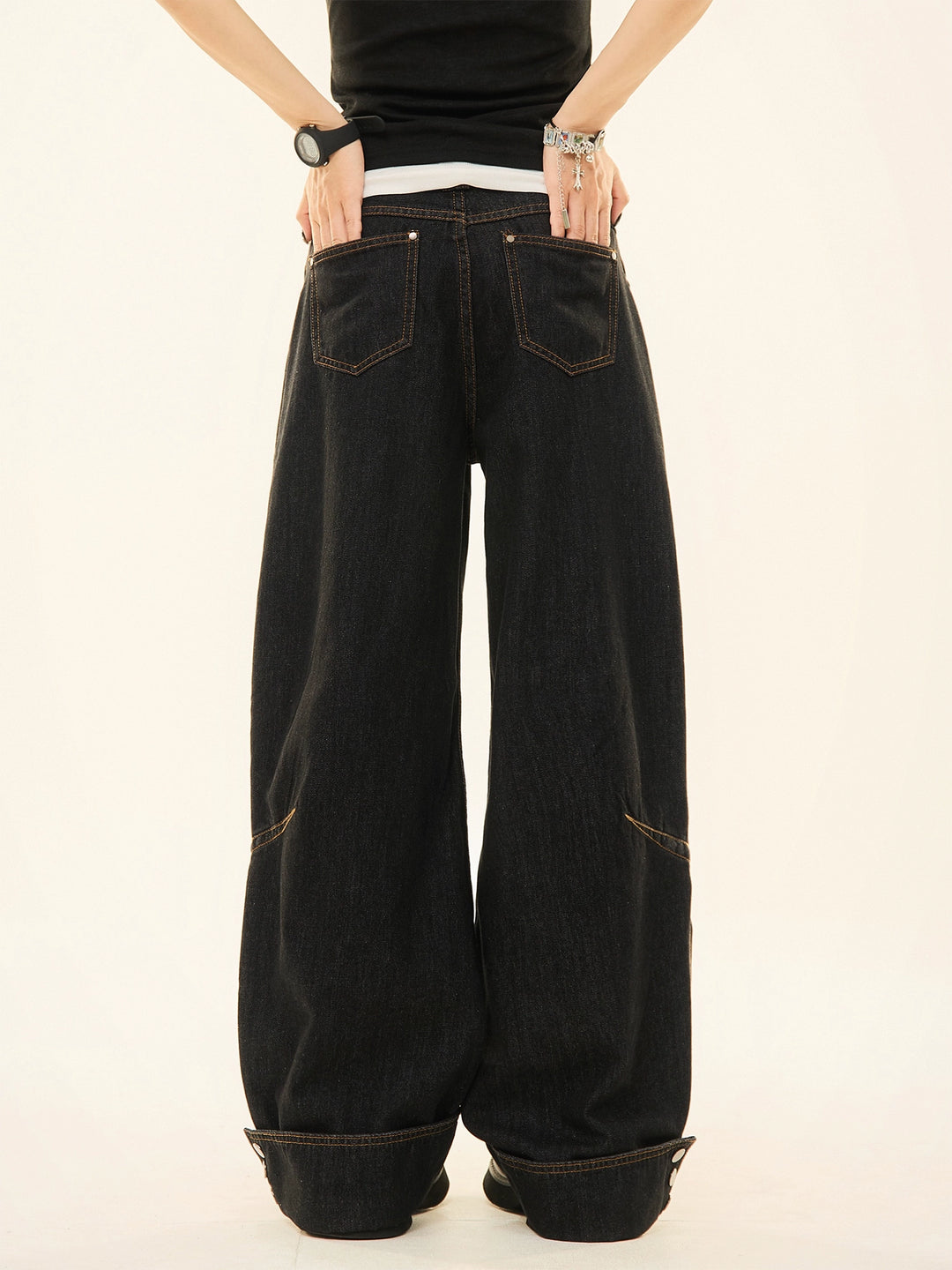 Button Decoration Wide-Leg Denim Pants