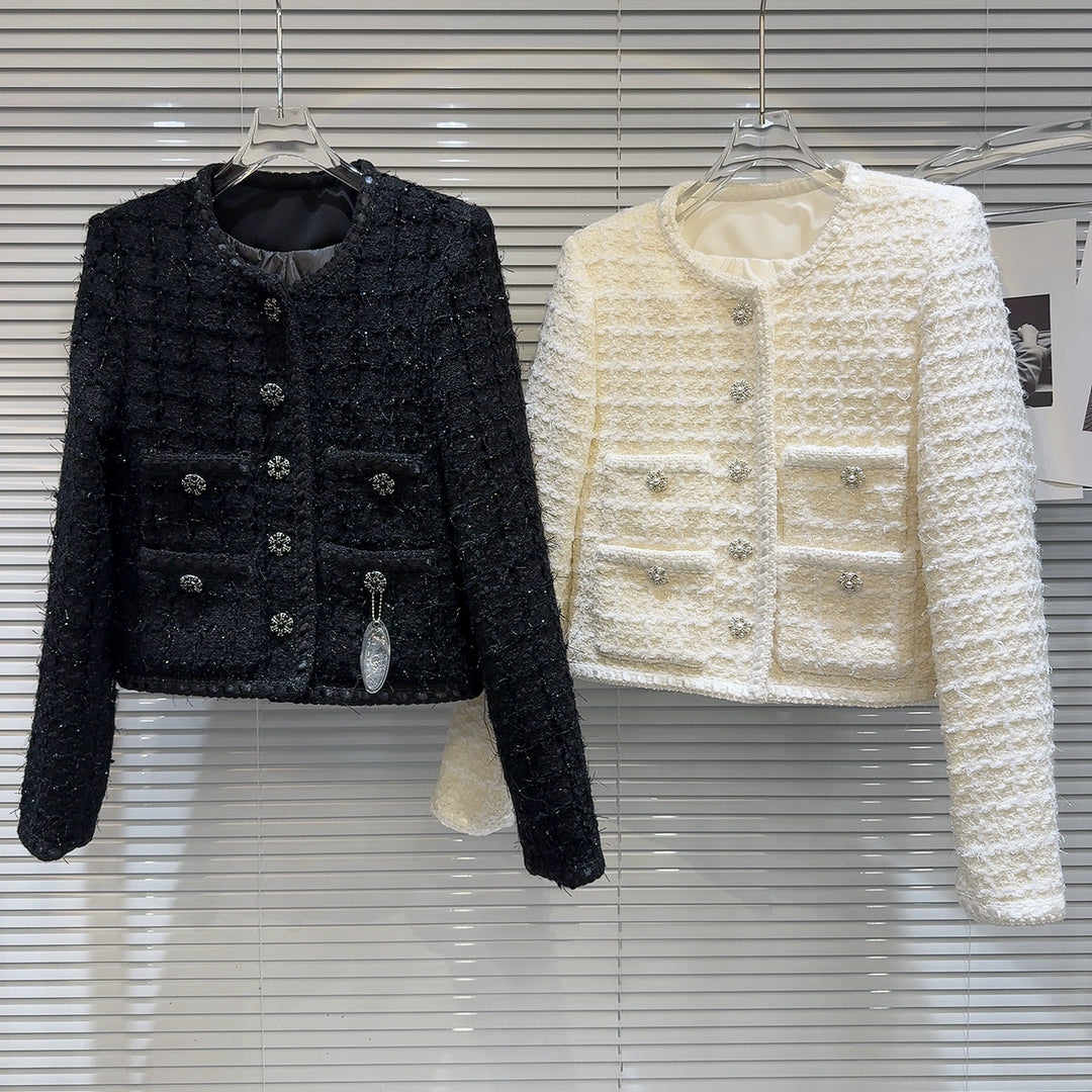 Chic Tweed Button-Front Short Coat