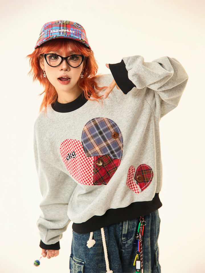 Plaid Patchwork Heart Sweatshirt