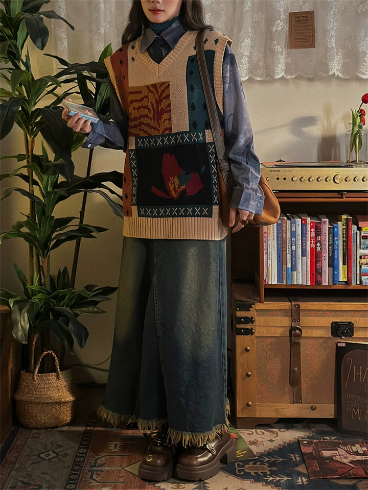 Vintage-Style Patterned Wool Sweater
