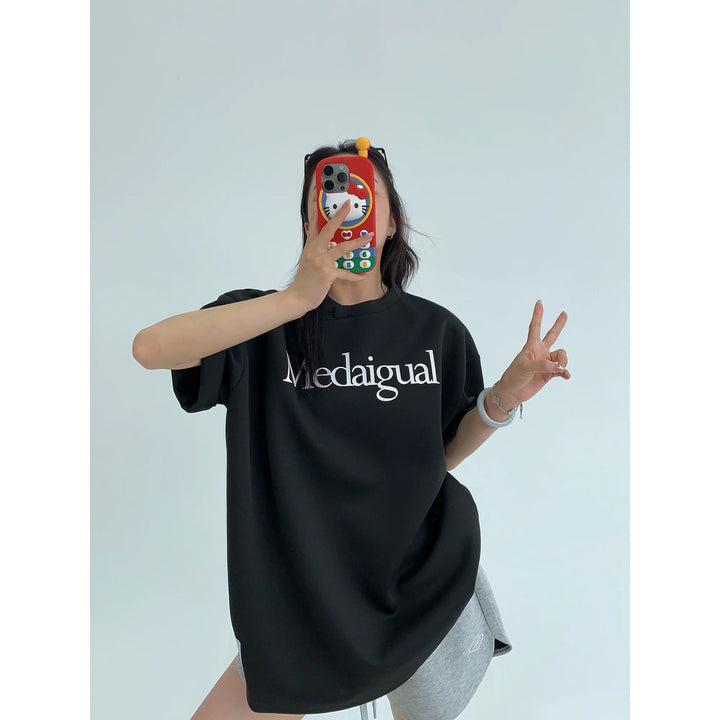 Casual Letter Print Short Sleeve Turtleneck