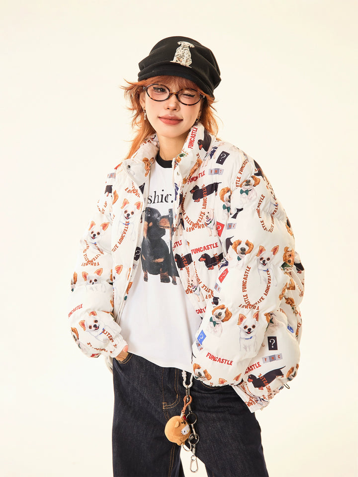 Dog Pattern Printed Cotton-Padded Jacket