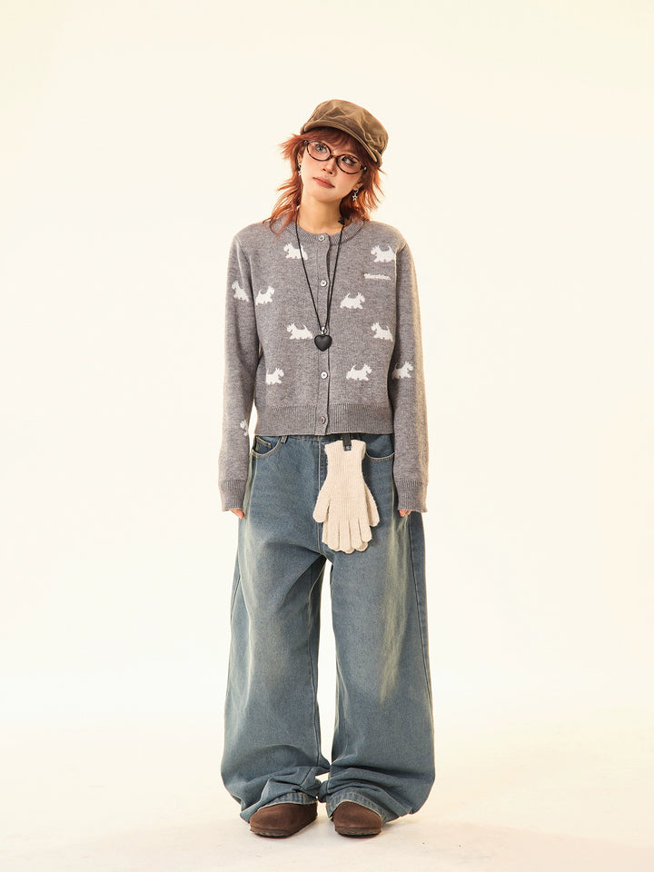 Button Front Patterned Wool Sweater