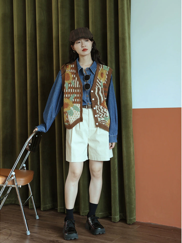 Button Closure Patterned Knit Vest