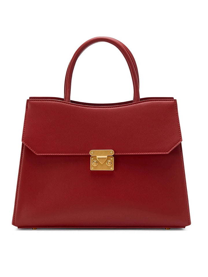 Lock Closure Leather Tote Bag