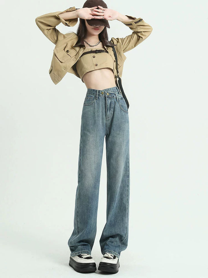 High-Waisted Relaxed Fit Denim Pants