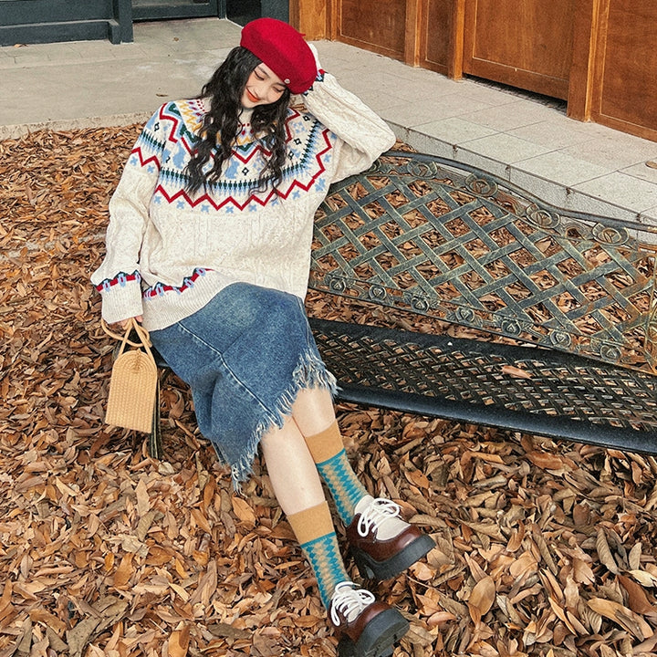 Cozy Nordic Pattern Wool Sweater