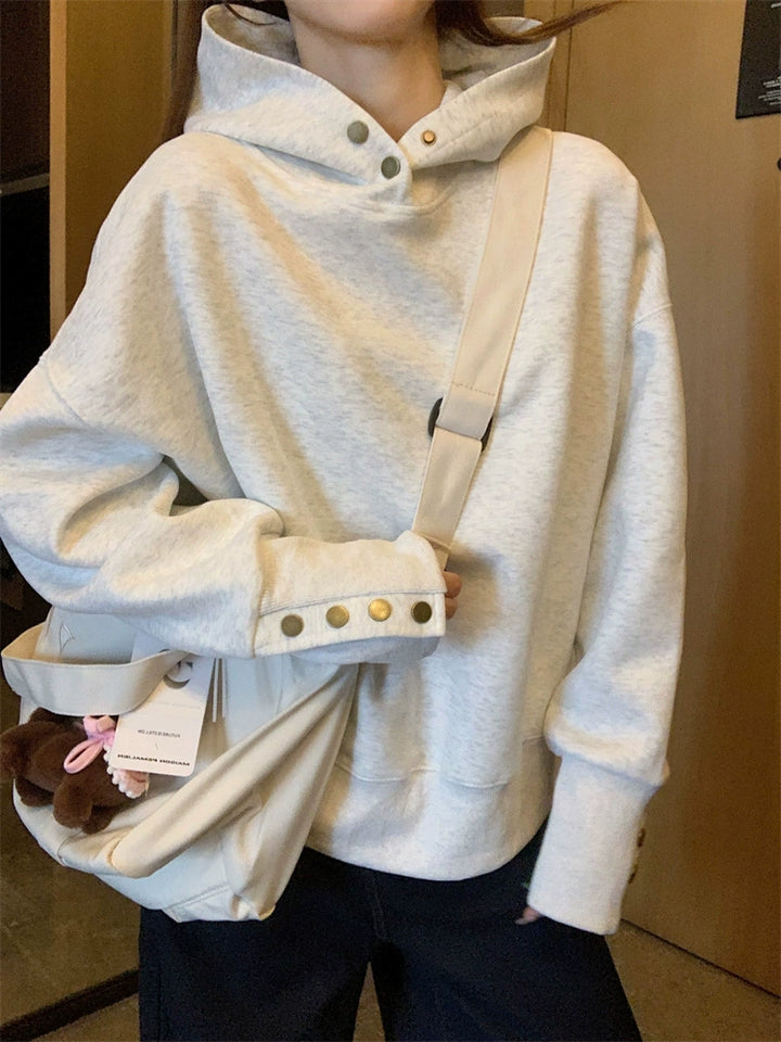 Oversized Button Hoodie Sweatshirt