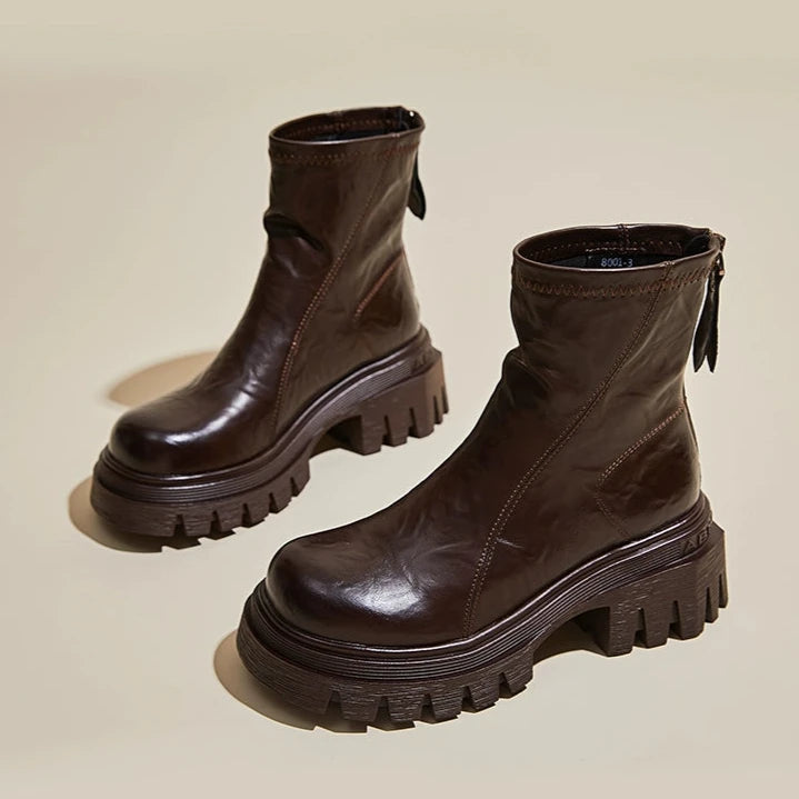 Rear Zipper Chunky Sole Fashion Boots