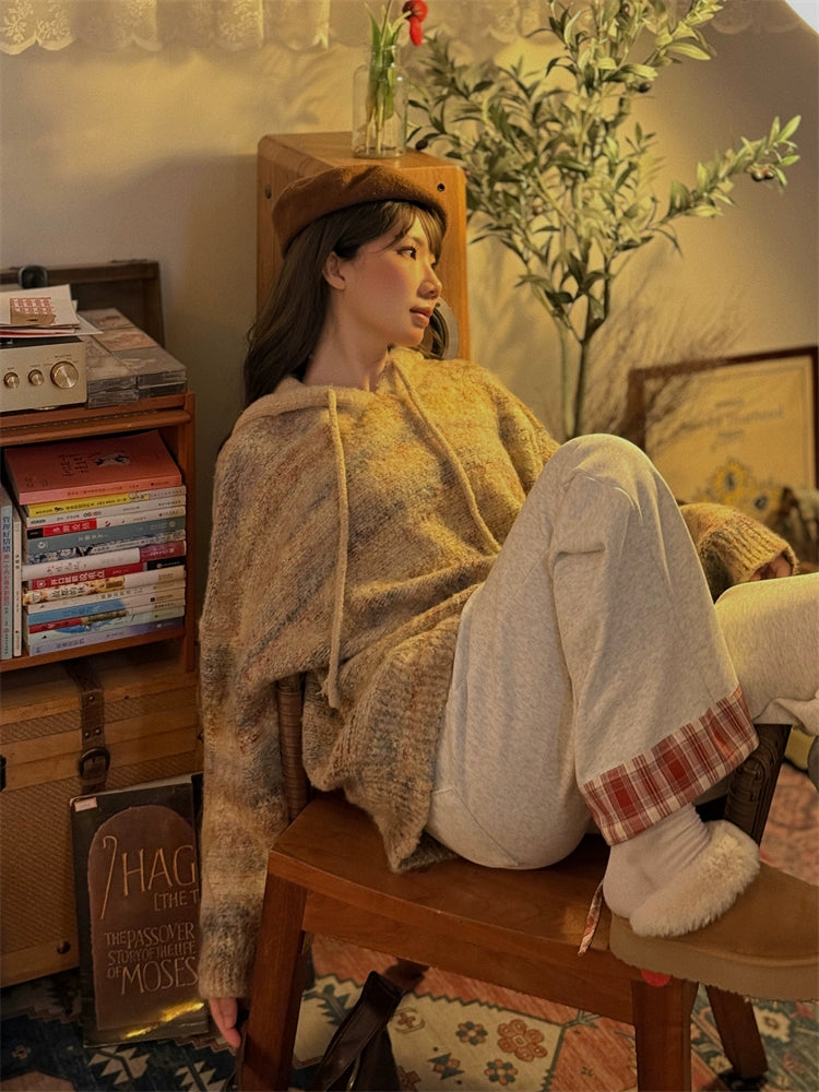 Plaid Accents Drawstring Casual Pants