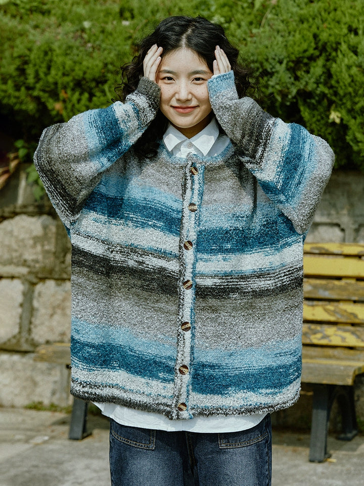 Button Front Striped Knit Sweater