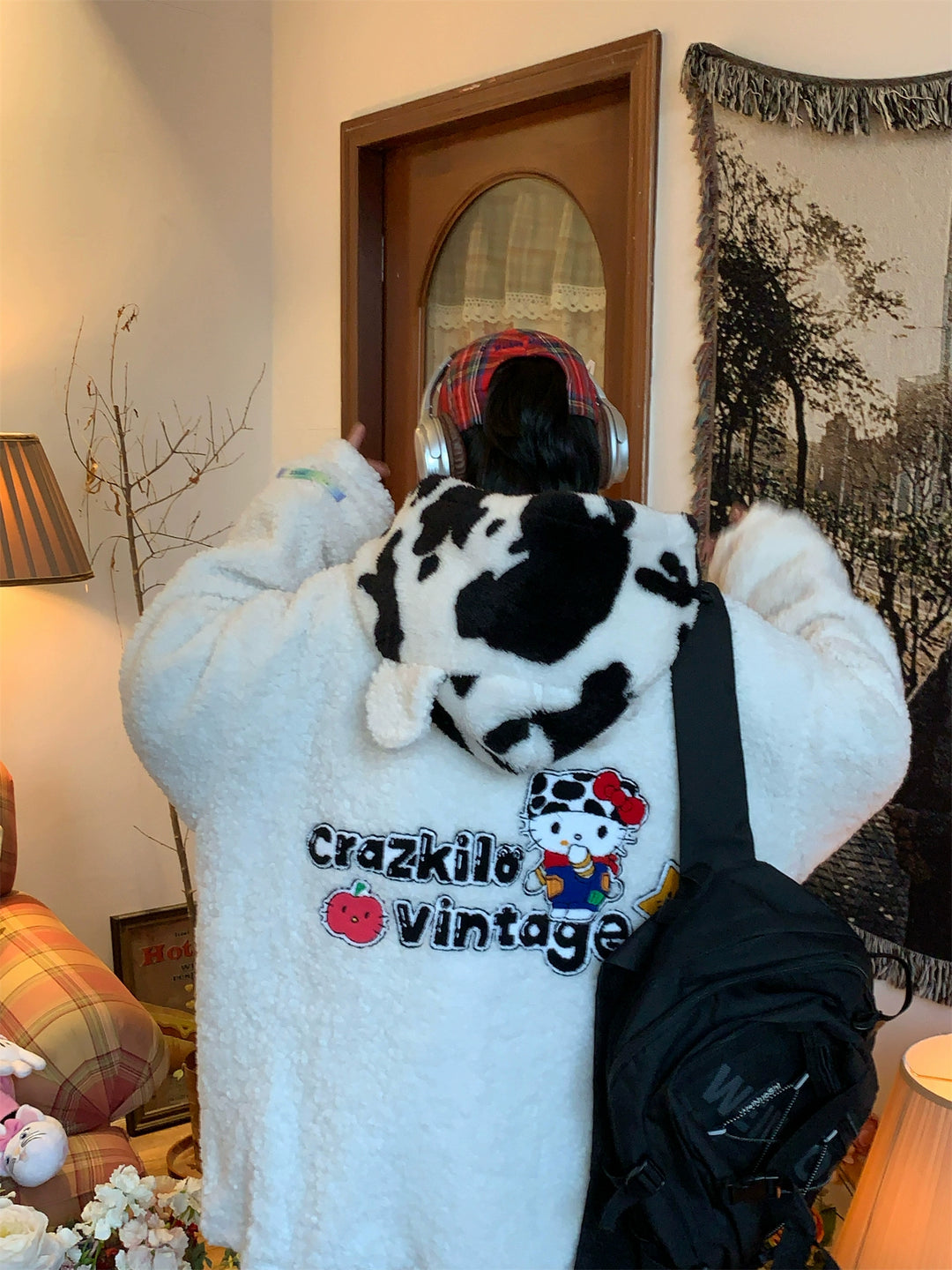 Cartoon Patch Zipper Fleece Jacket