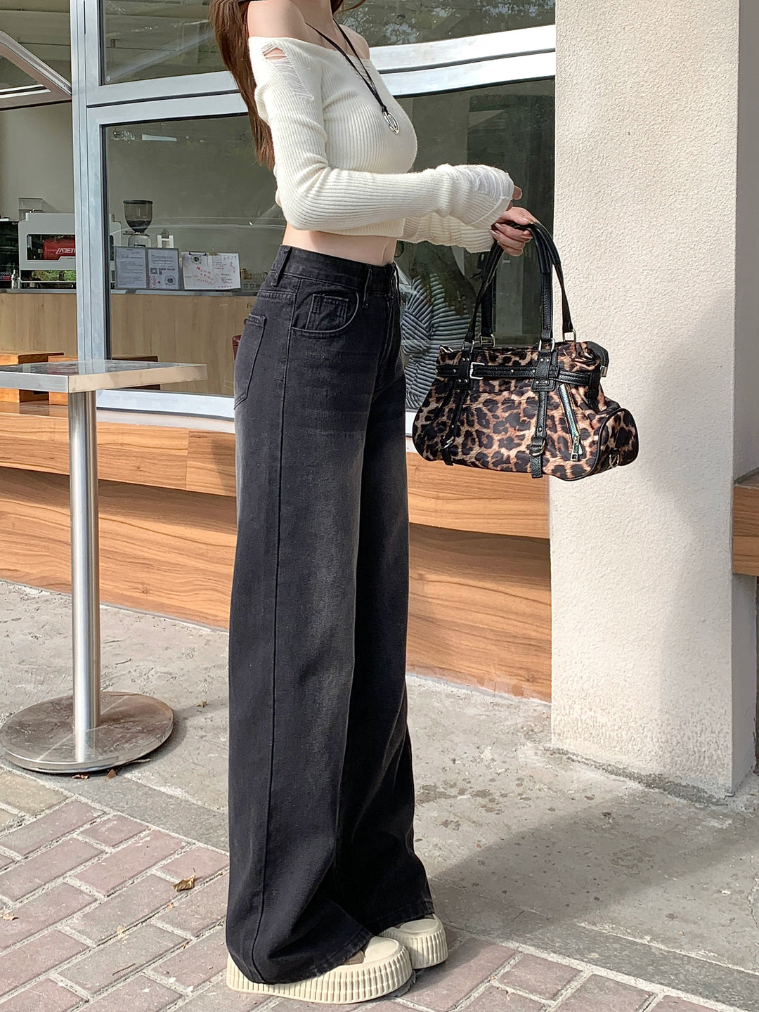 Wide-Leg High-Waisted Denim Pants