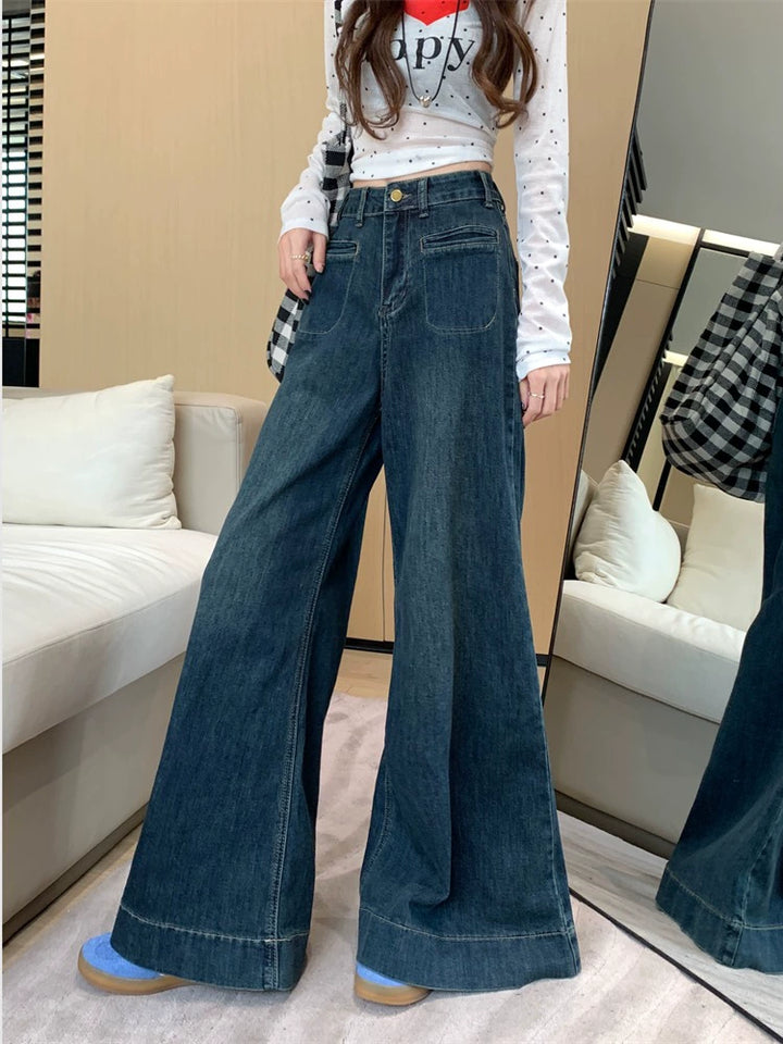 Wide-Leg High-Waist Denim Pants
