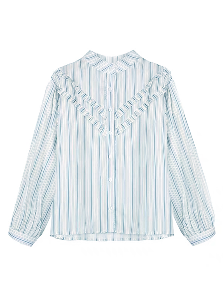 Ruffled Striped Collared Shirt