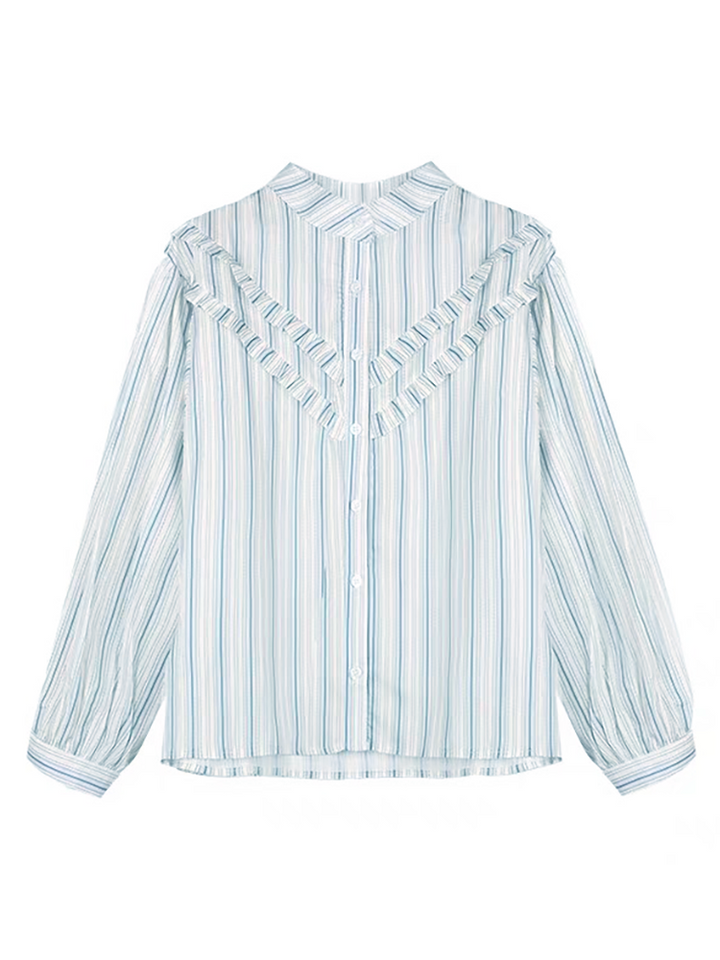 Ruffled Striped Collared Shirt