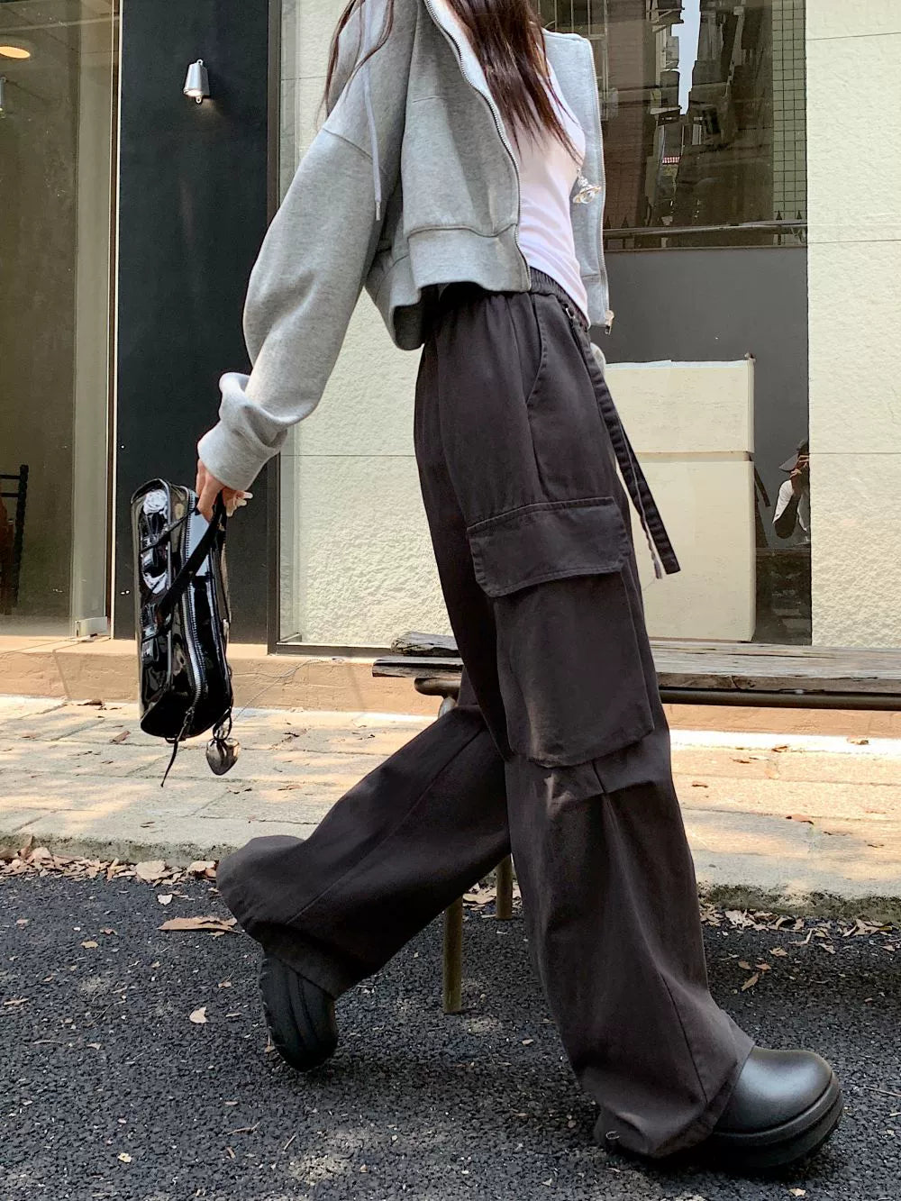 Elastic Waistband Baggy Cargo Pants