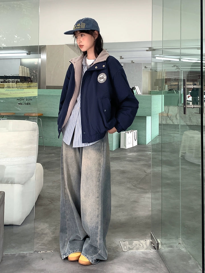 Logo Patch Shearling Lined Short Coat