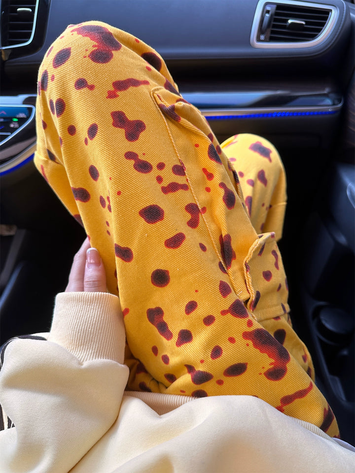 Leopard Print Pocket Casual Pants