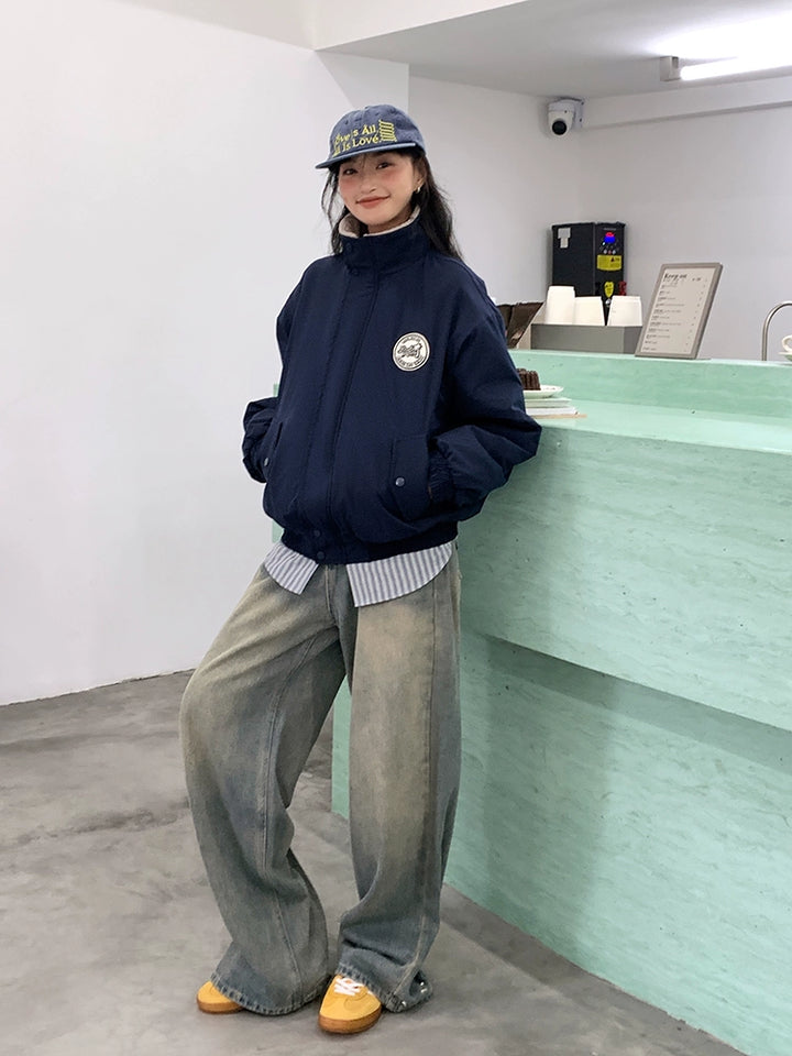 Logo Patch Shearling Lined Short Coat