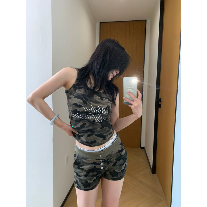 Camouflage Letter Slim Vest and Shorts