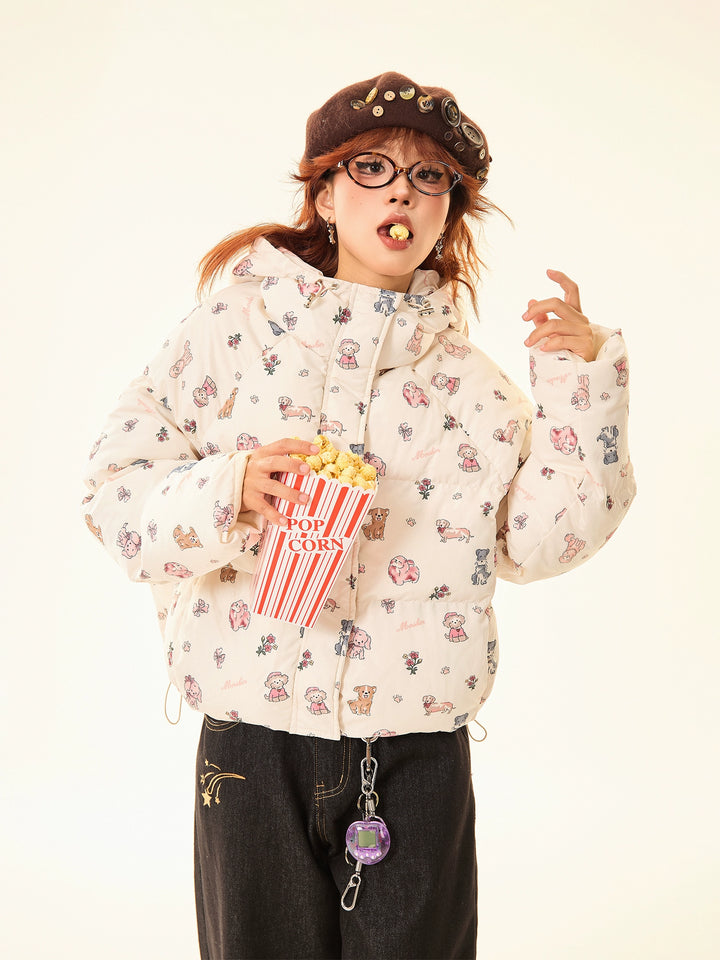 Printed Cotton-Padded Hooded Jacket