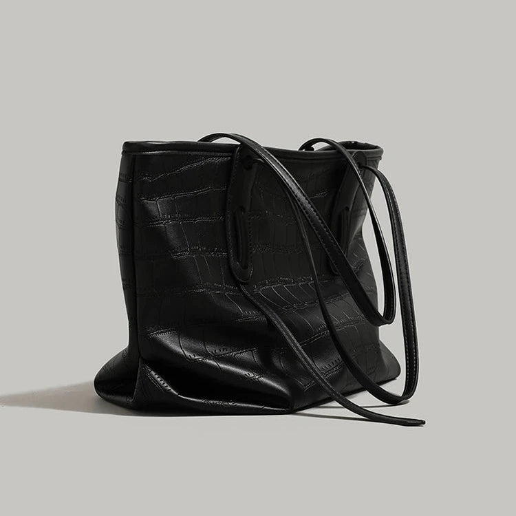 Crocodile-effect Leather Tote Bag