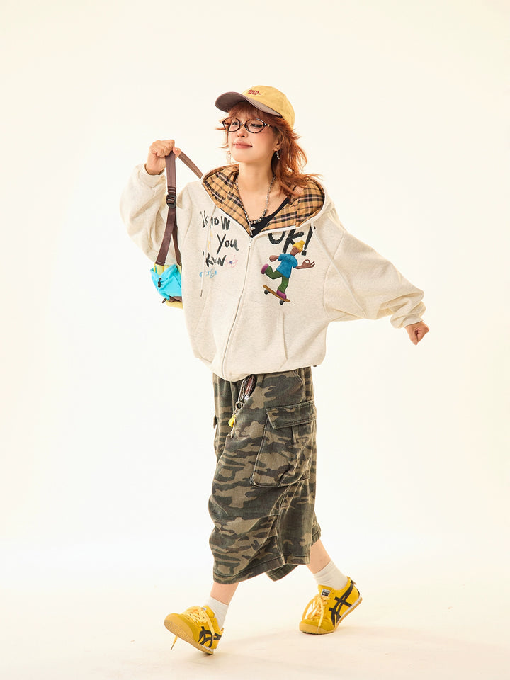 Hooded Graphic Zip-Up Sweatshirt