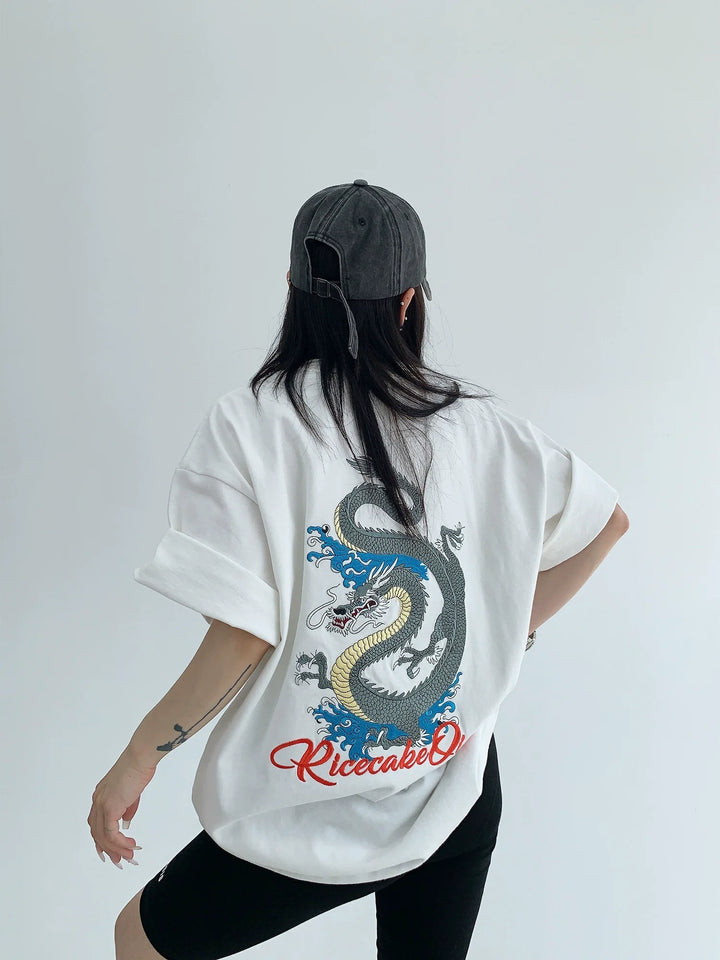 Cotton Dragon Embroidery Loose Fit T-shirt