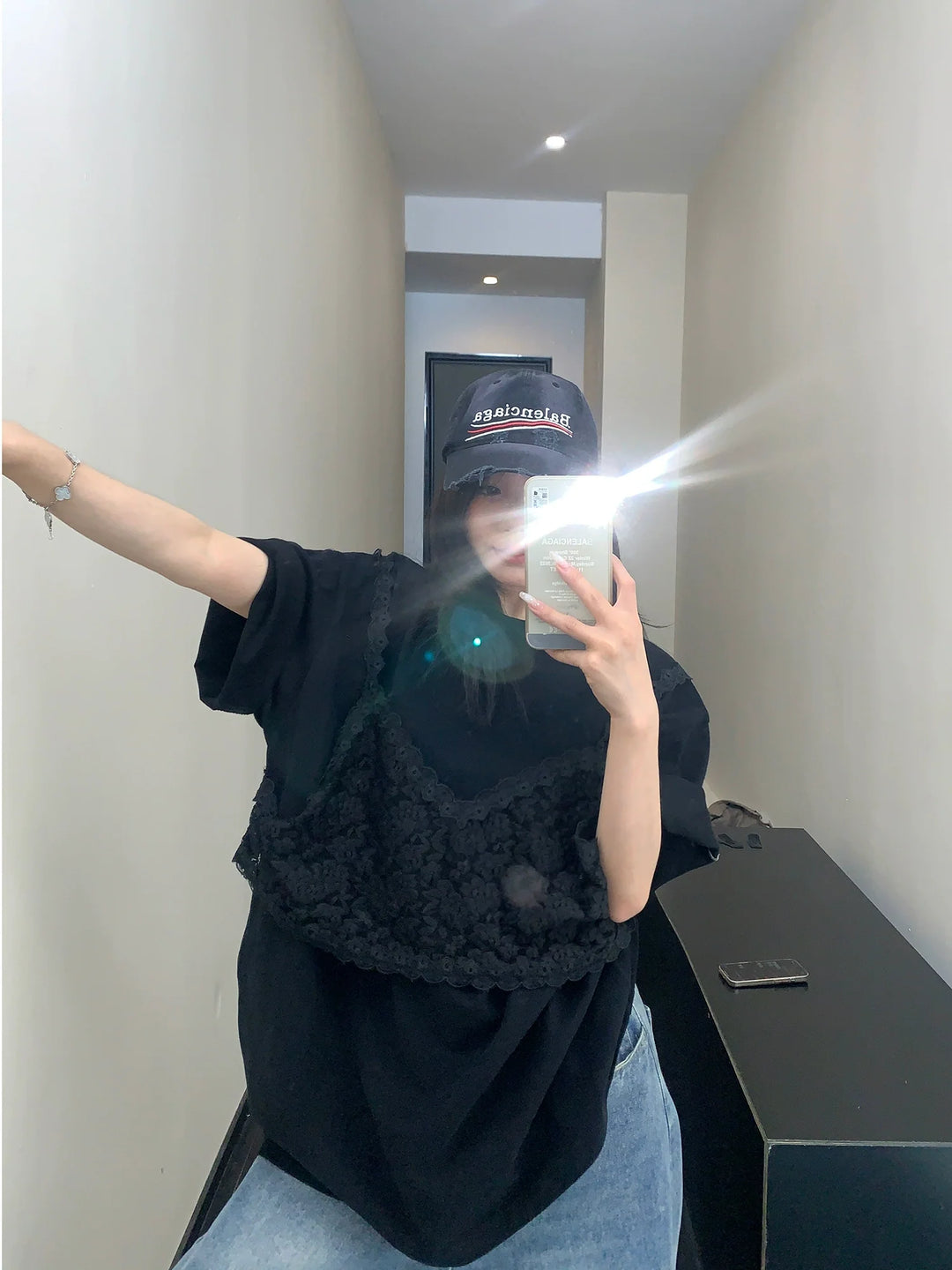 Lace Overlay Short Sleeve T-shirt