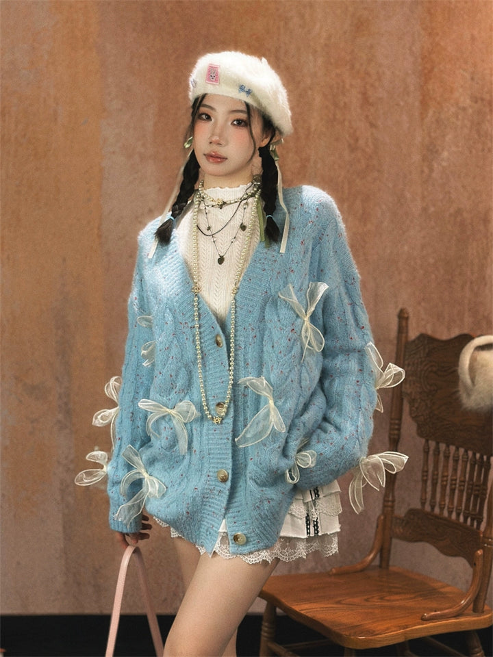 Ribbon Accents Elegant Wool Sweater