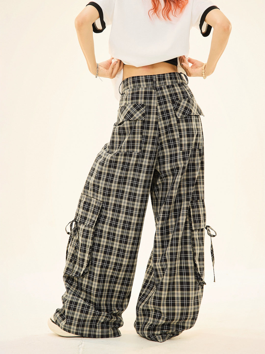 Plaid Wide-Leg Casual Pants