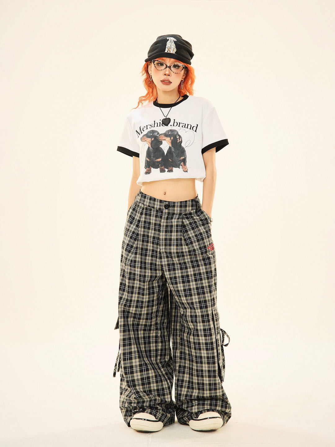 Plaid Wide-Leg Casual Pants