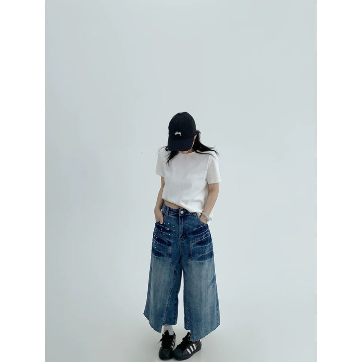 Irregular Hem Wide-Leg Cropped Jeans