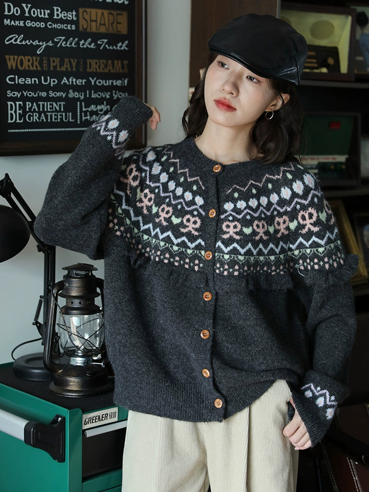 Patterned Knit Cardigan Sweater