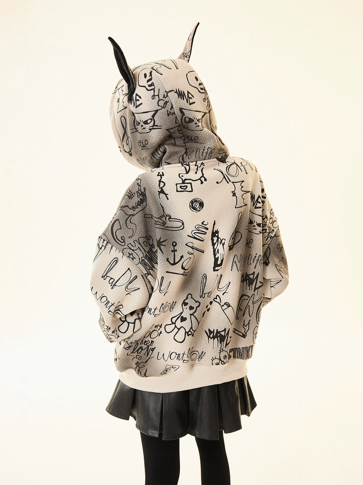 Graphic Ears Hooded Short Coat