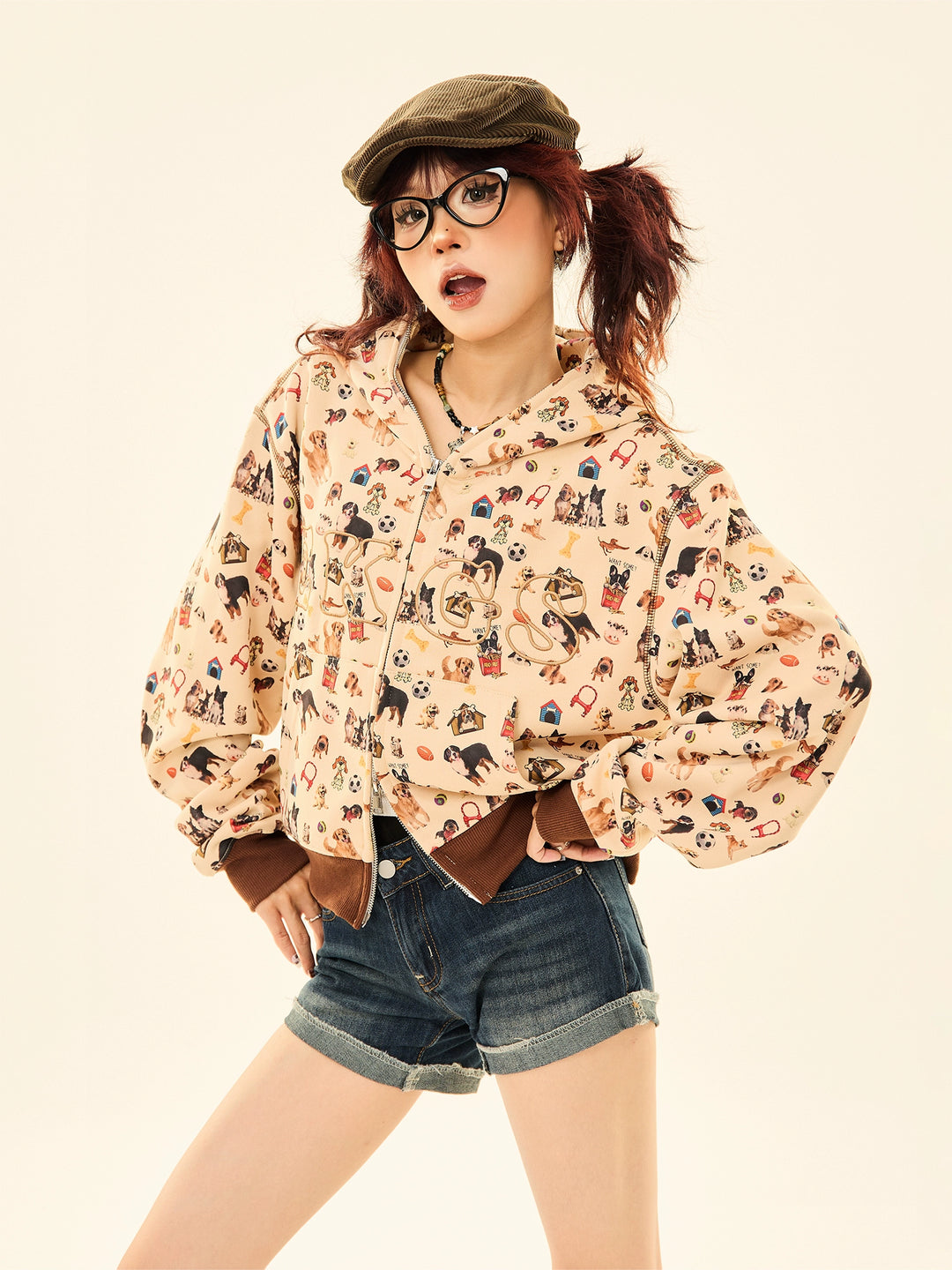 Pet Print Ears Hooded Sweatshirt Jacket