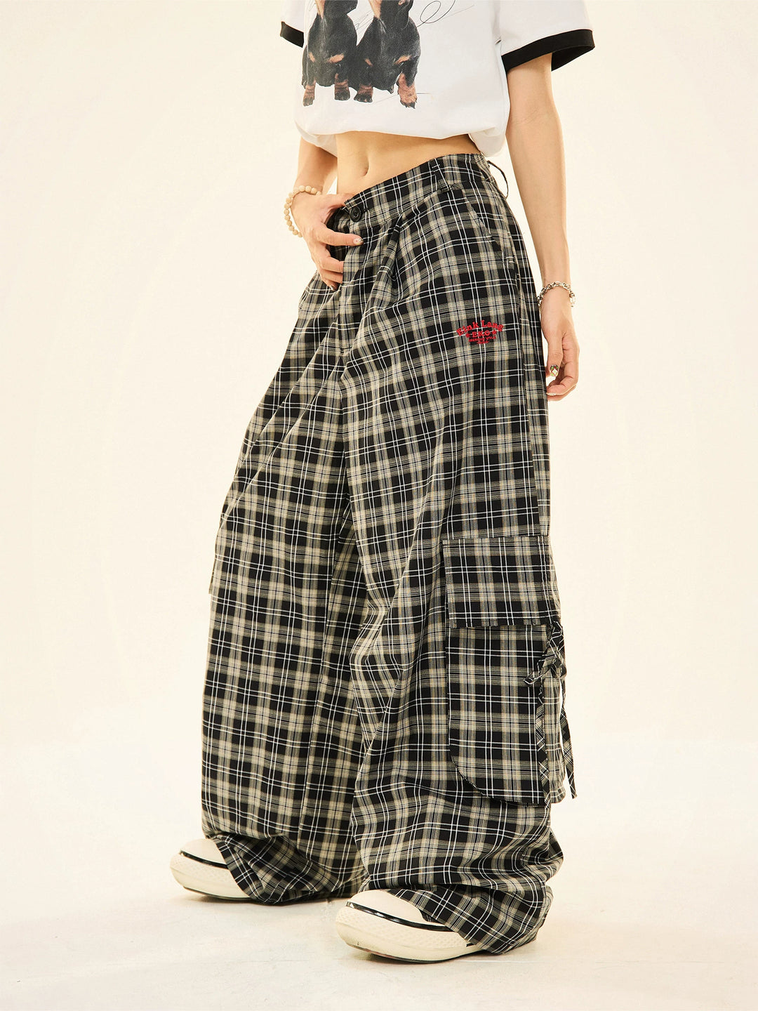 Plaid Wide-Leg Casual Pants