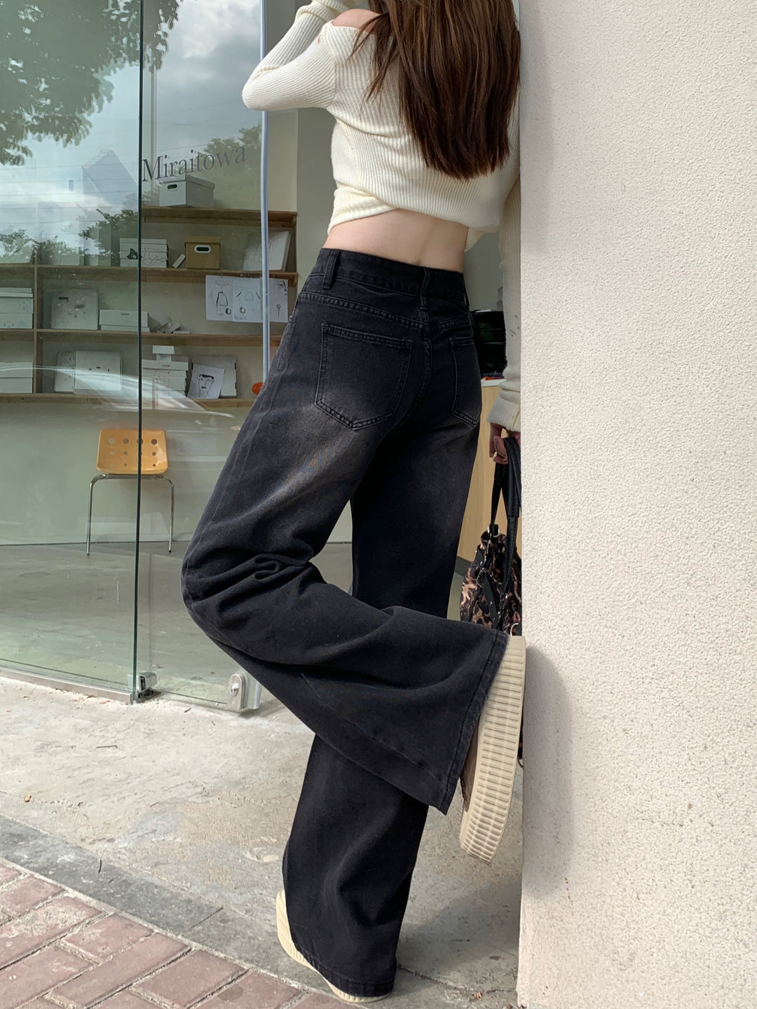 Wide-Leg High-Waisted Denim Pants