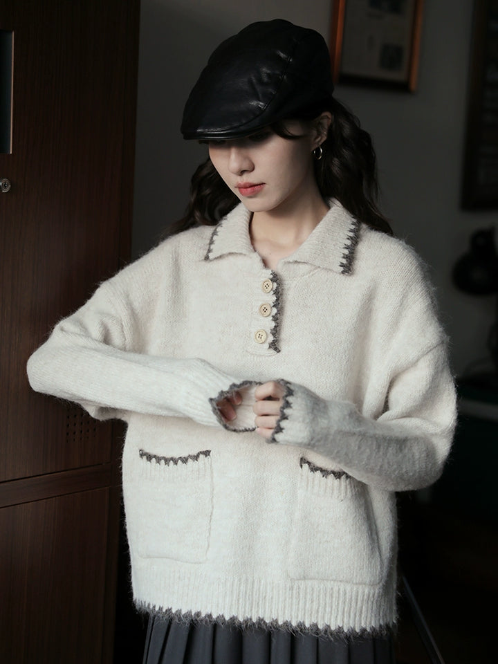 Button Accents Cozy Knit Sweater