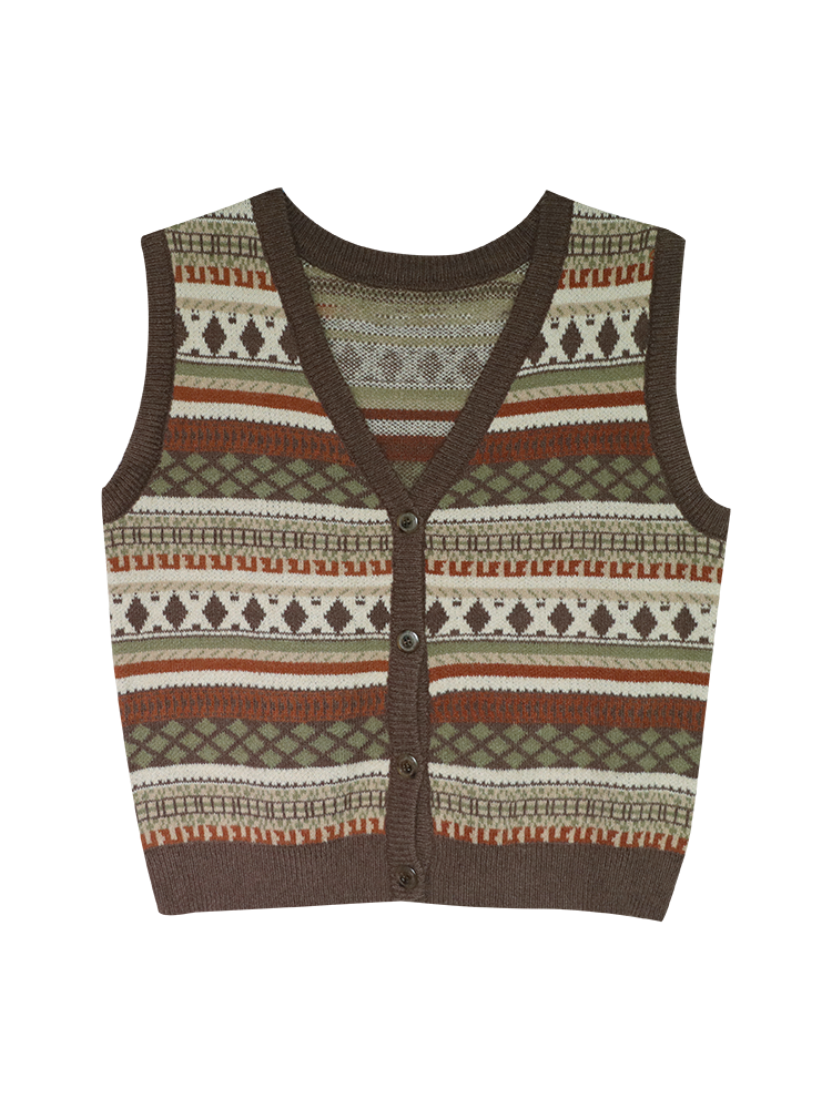 Vintage Patterned Knit Vest