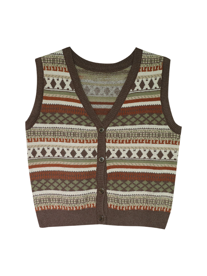 Vintage Patterned Knit Vest
