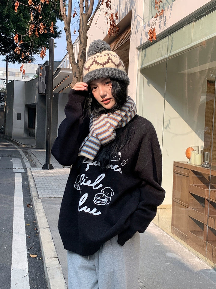 Letter Print Graphic Wool Sweater