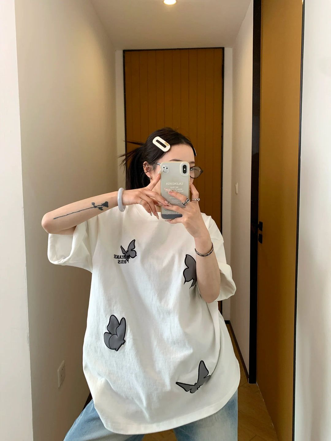 Cartoon Butterfly Embroidered T-shirt
