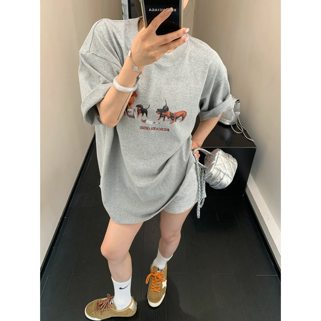 Cartoon Dog Embroidered Loose T-shirt